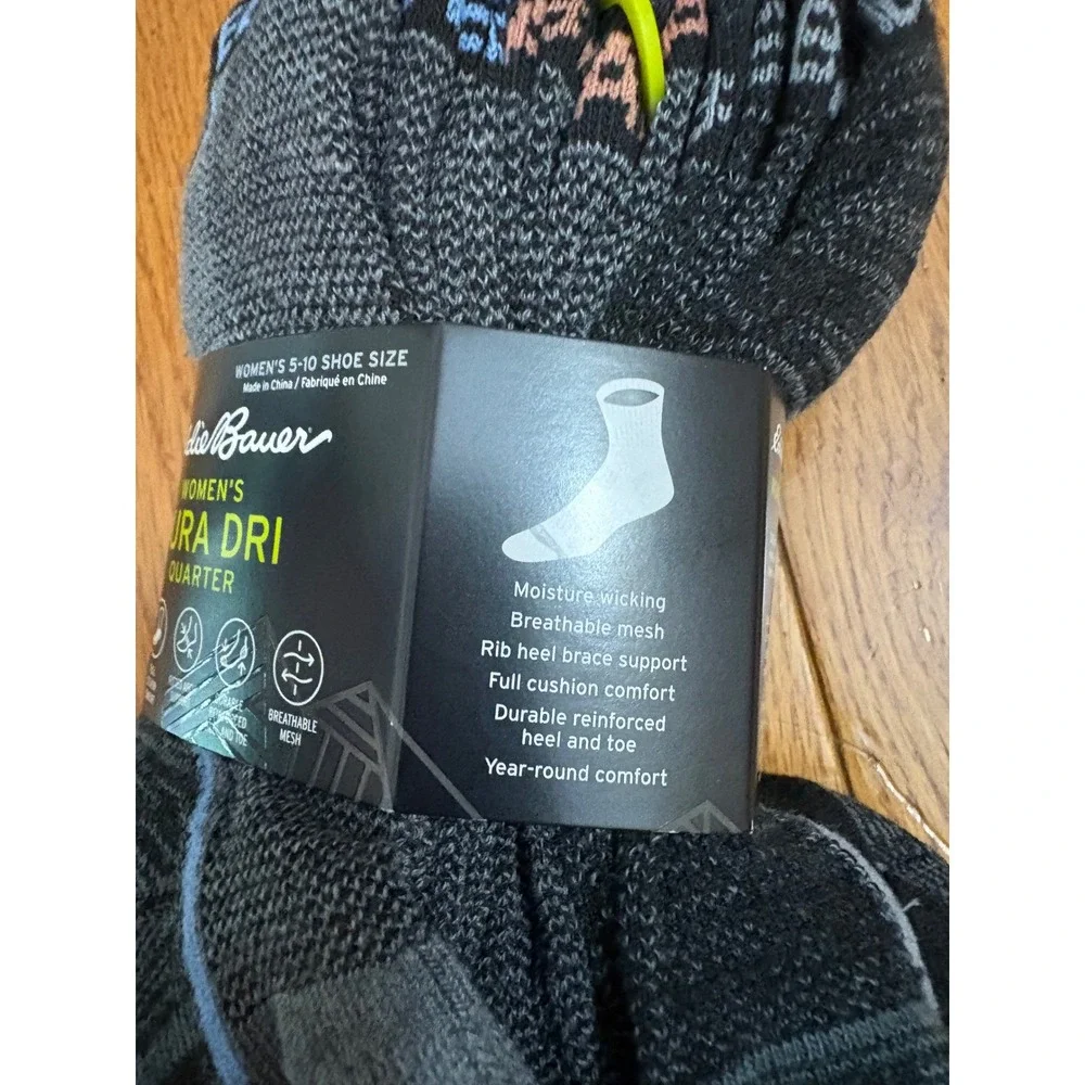 Eddie Bauer Womens Dura Dri Quarter Socks 6 Pair Pack Charcoal Grey Size 5-10